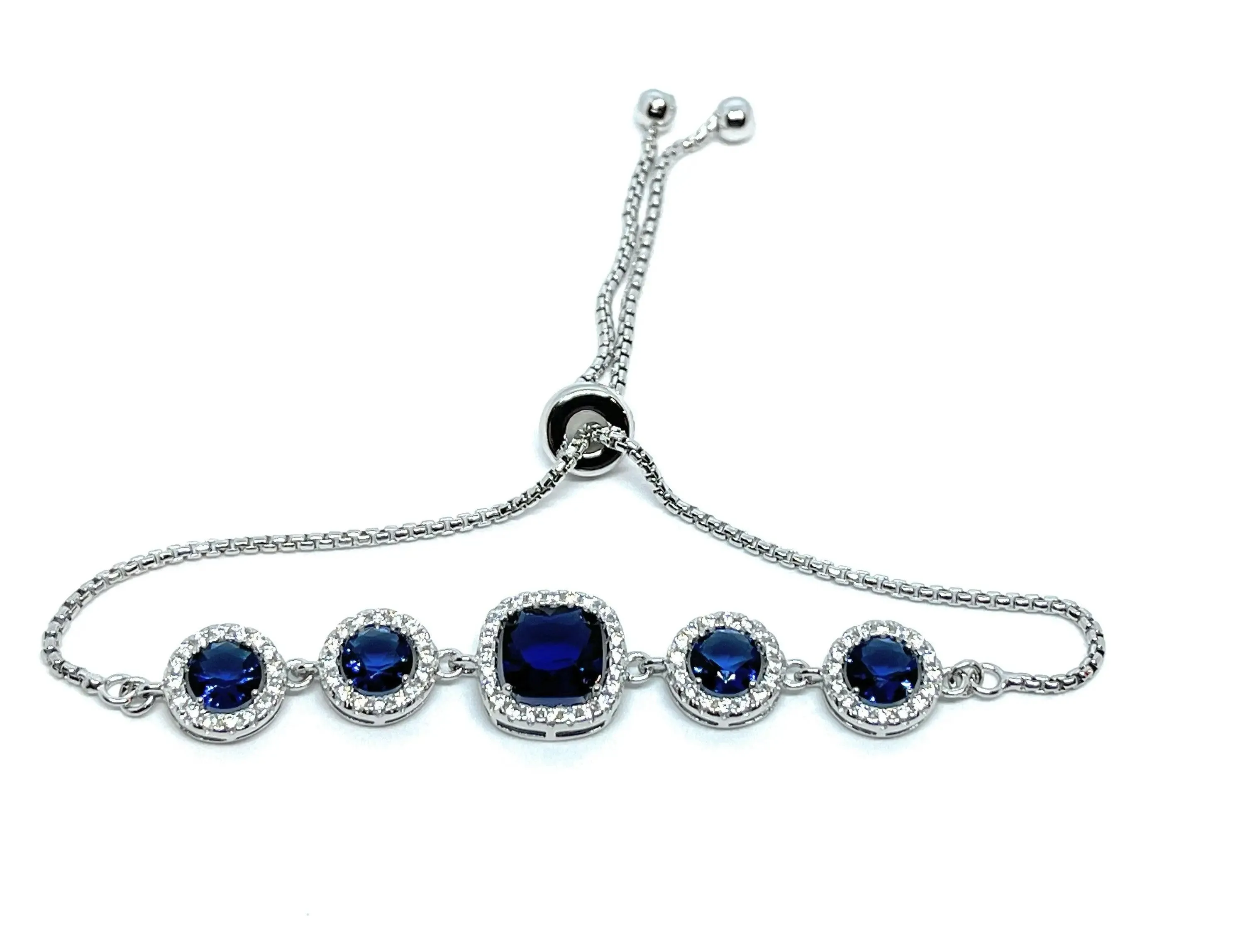 ADIRFINE 925 Sterling Silver Adjustable Colored Cubic Zirconia Halo Bracelet