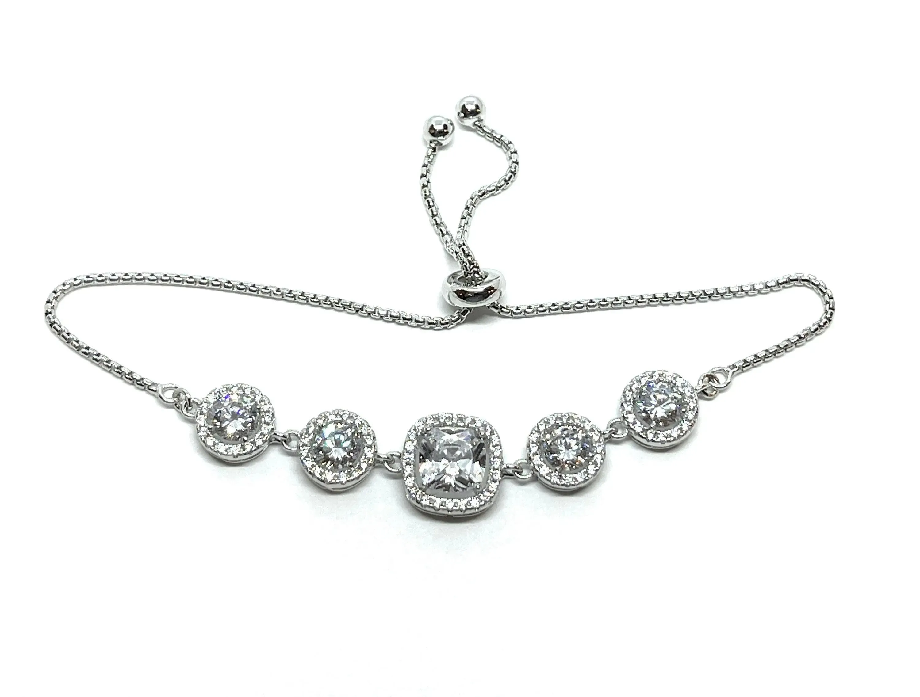 ADIRFINE 925 Sterling Silver Adjustable Colored Cubic Zirconia Halo Bracelet