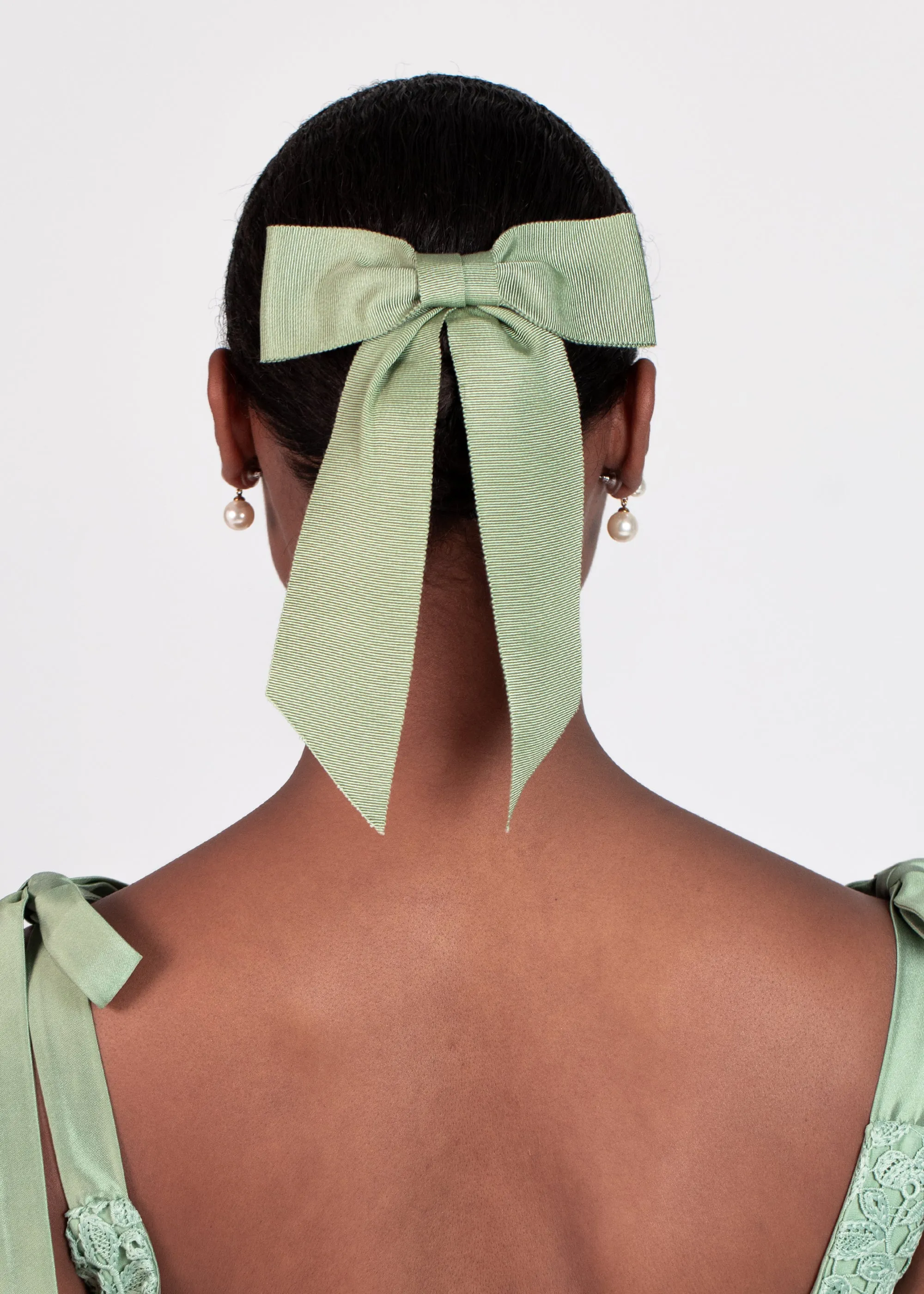 Alice Grosgrain Bow Barrette -- Pistachio