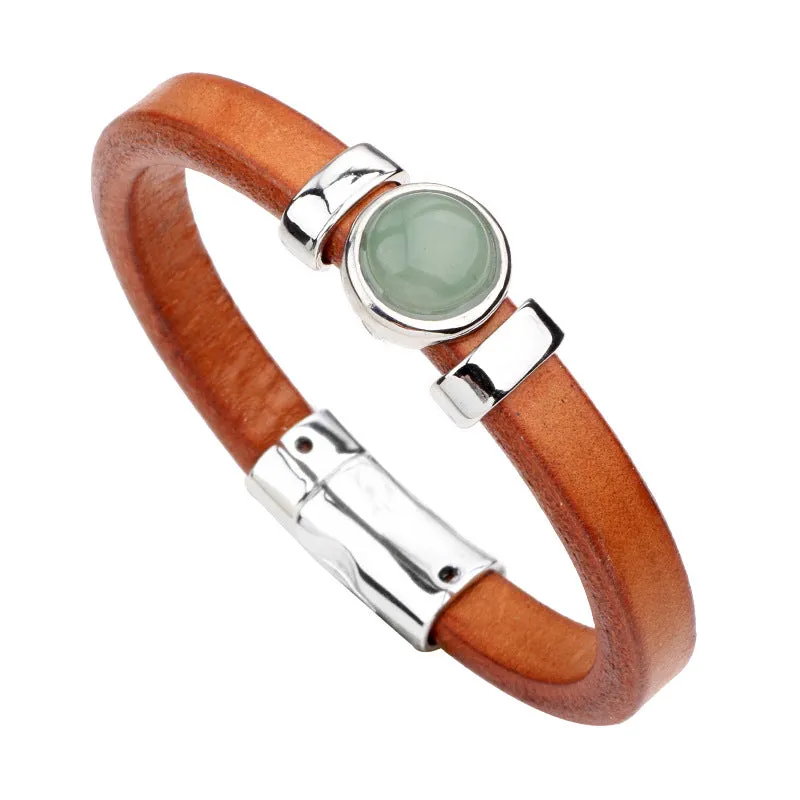 Alloy Turquoise & Black Agate Stone Cowhide Bracelet