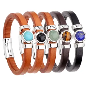 Alloy Turquoise & Black Agate Stone Cowhide Bracelet
