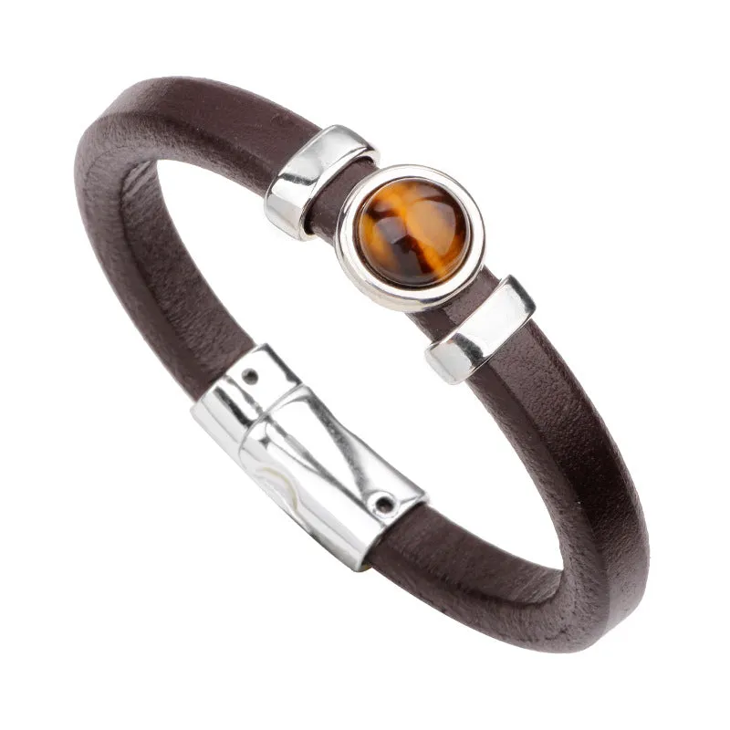Alloy Turquoise & Black Agate Stone Cowhide Bracelet