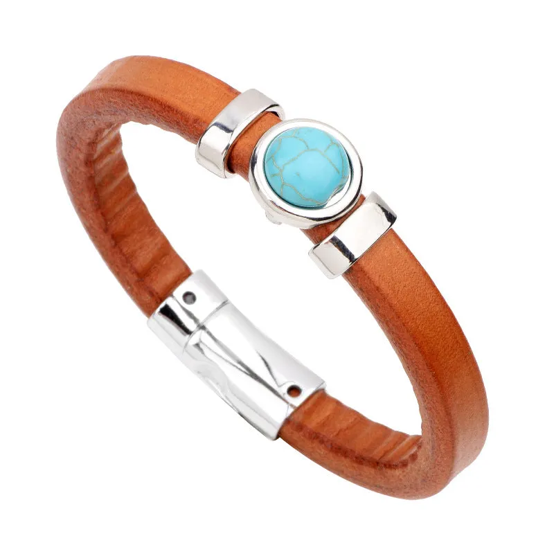 Alloy Turquoise & Black Agate Stone Cowhide Bracelet