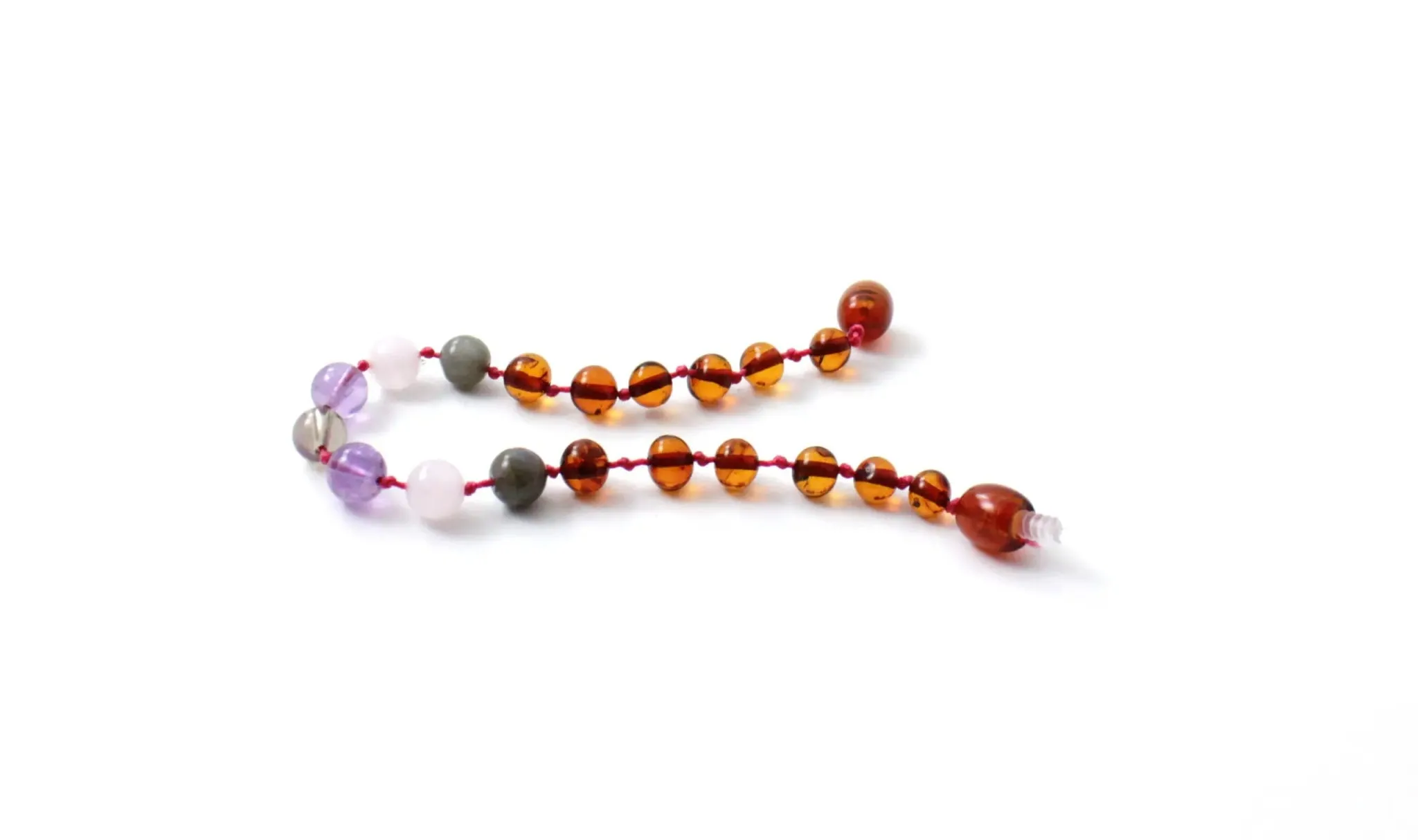 Amber Bracelet Cognac, Rose Quartz, Smoky Quartz, Labradorite and Amethyst | Toddler 16cm