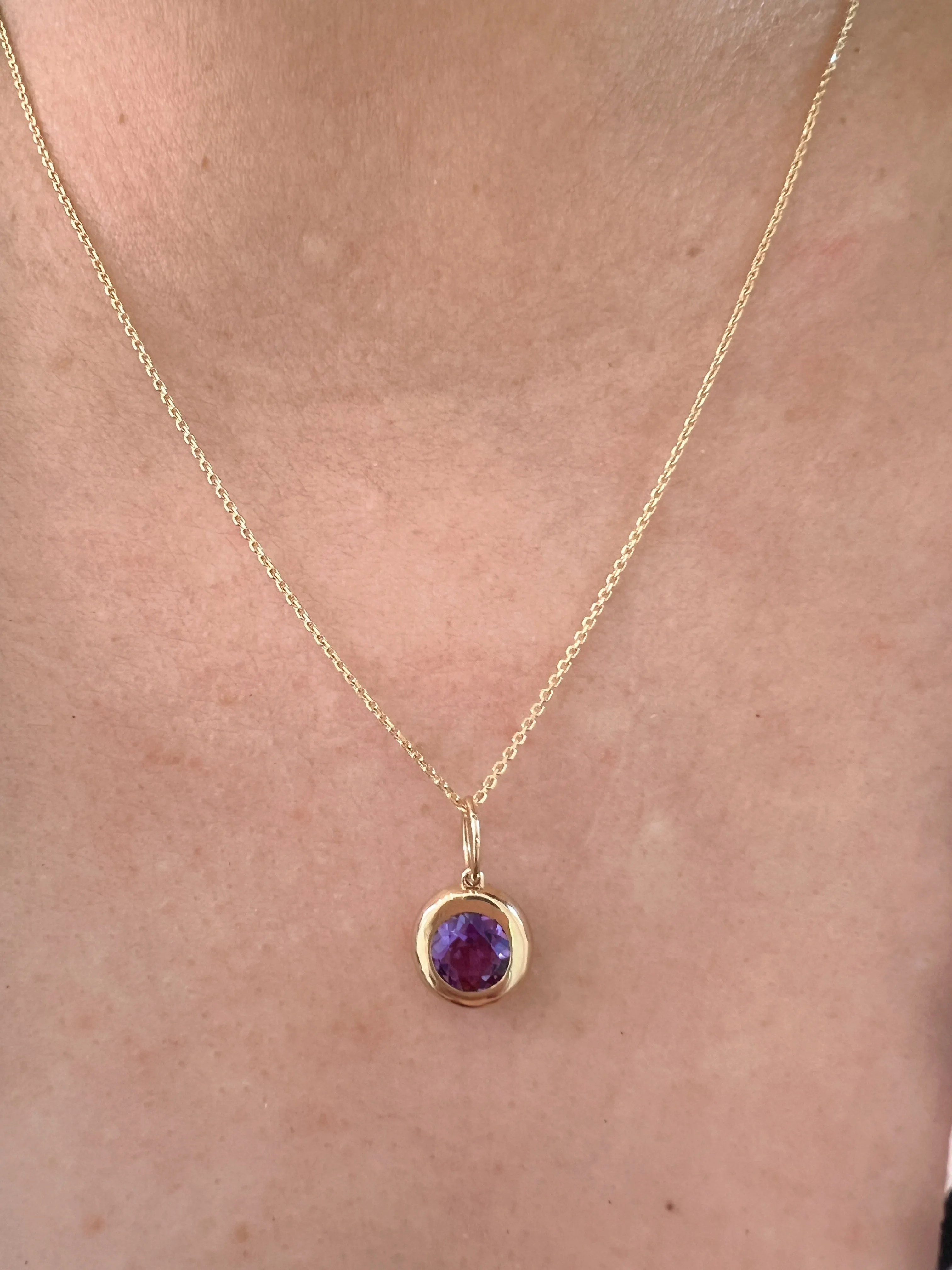 Amethyst Bezel Yellow Gold Pendant