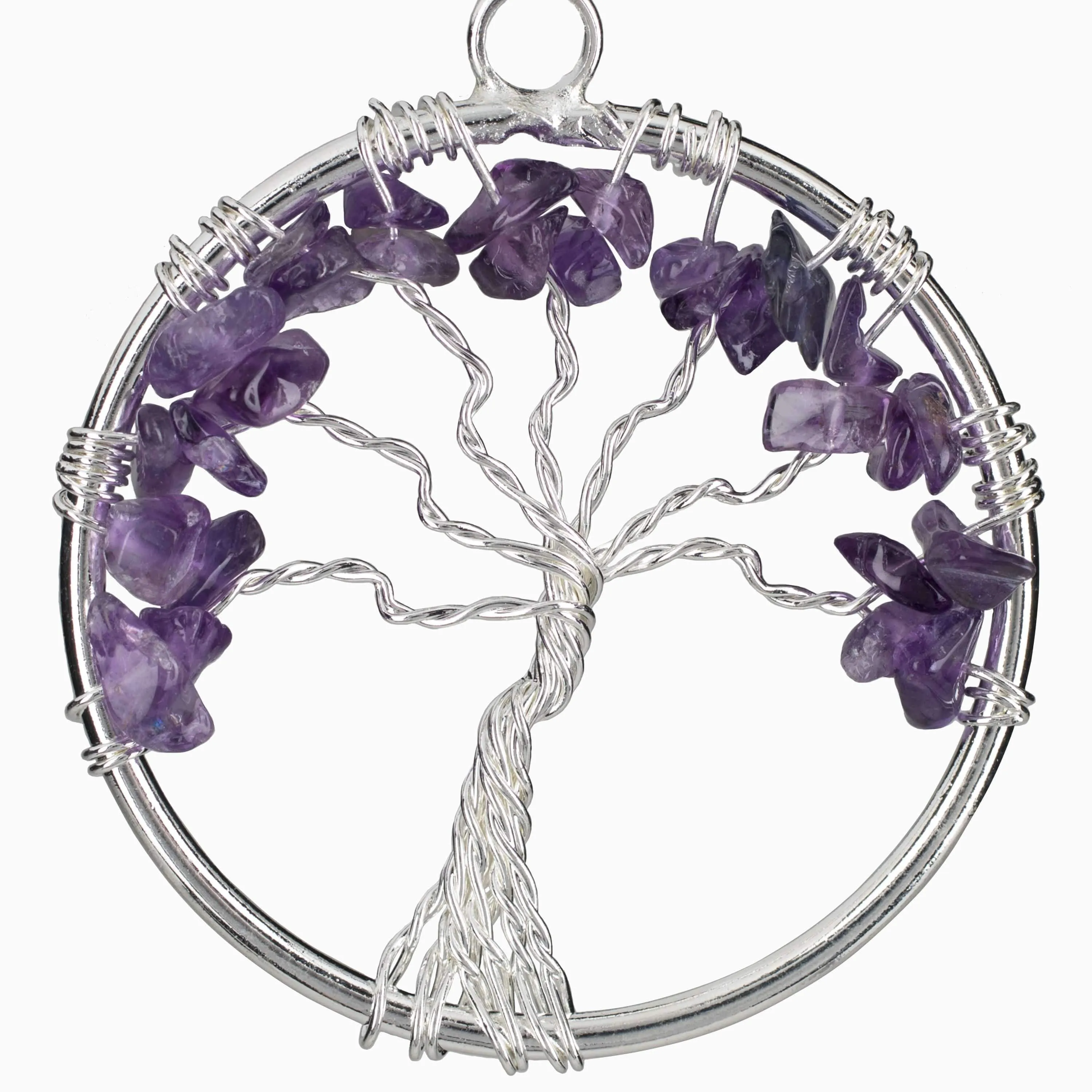Amethyst Chakra Gemstone Tree of Life Necklace & Stainless Steel Chain