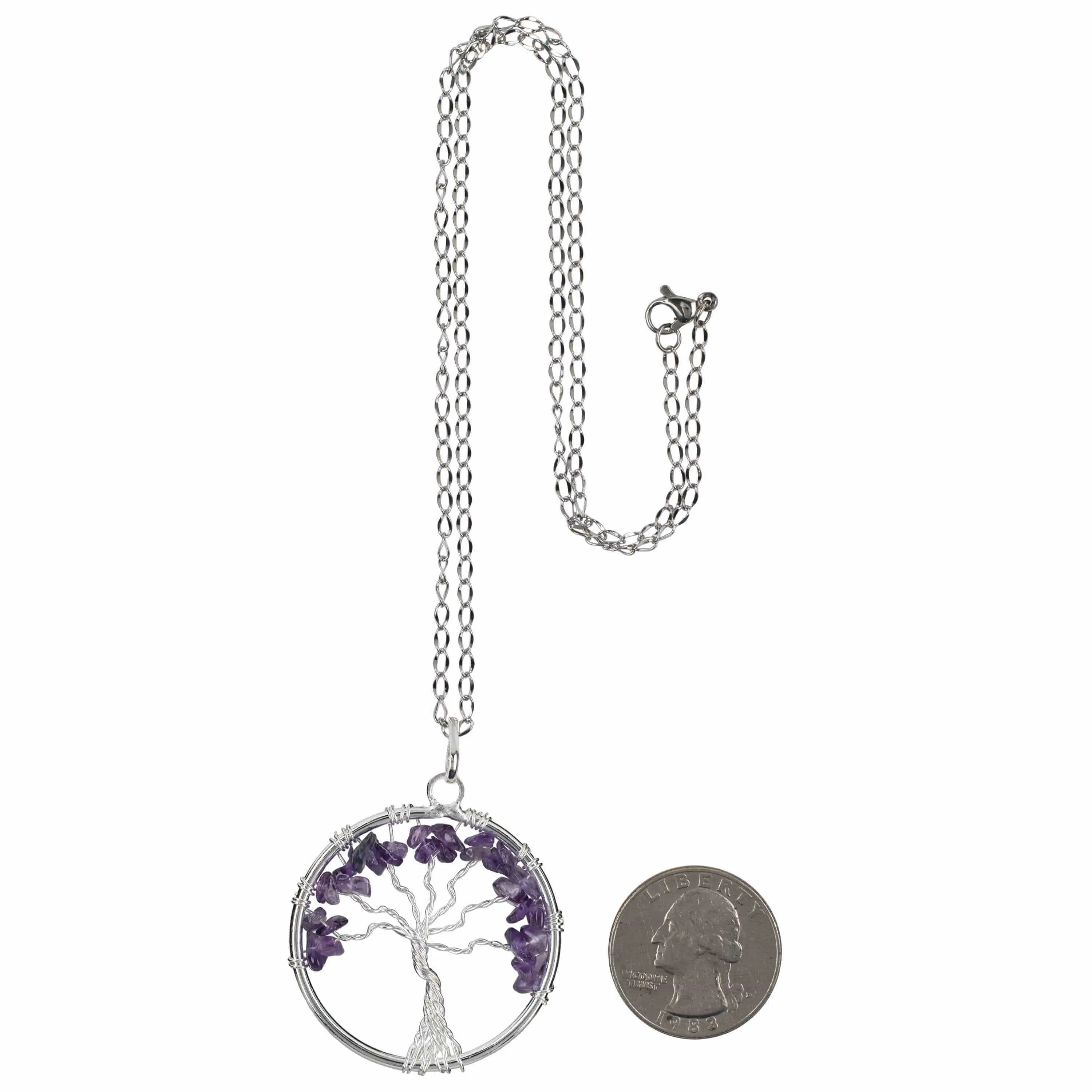 Amethyst Chakra Gemstone Tree of Life Necklace & Stainless Steel Chain
