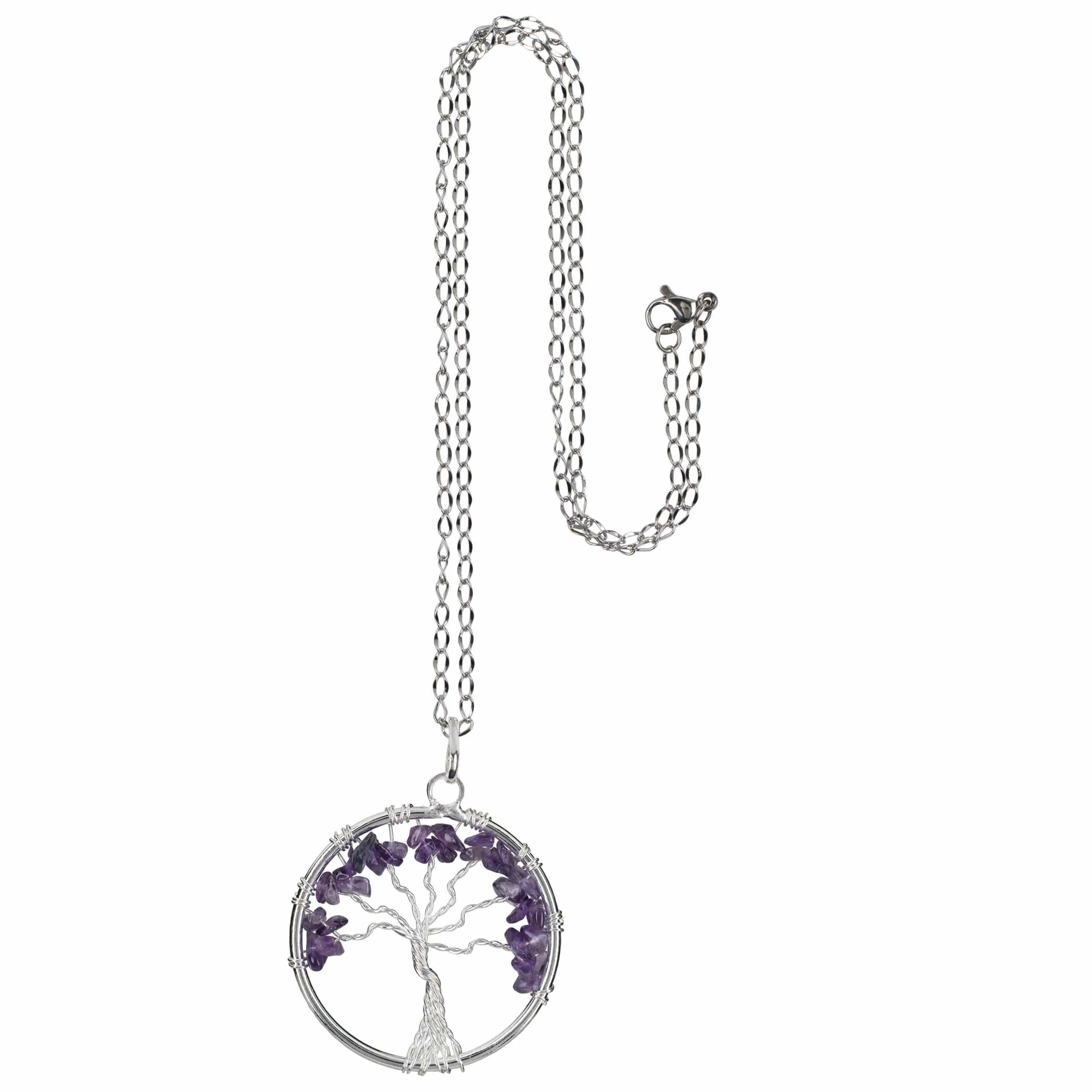 Amethyst Chakra Gemstone Tree of Life Necklace & Stainless Steel Chain