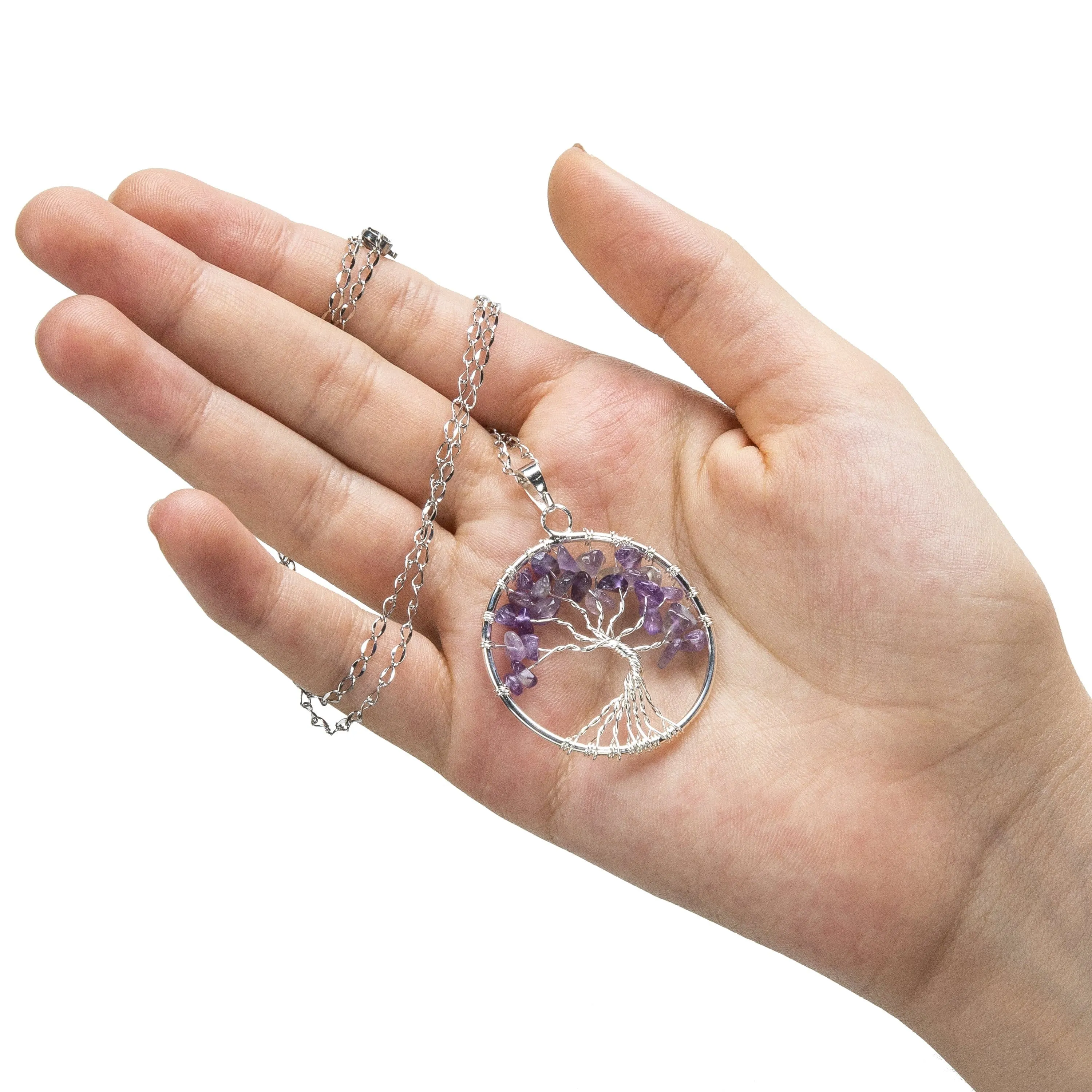 Amethyst Chakra Gemstone Tree of Life Necklace & Stainless Steel Chain