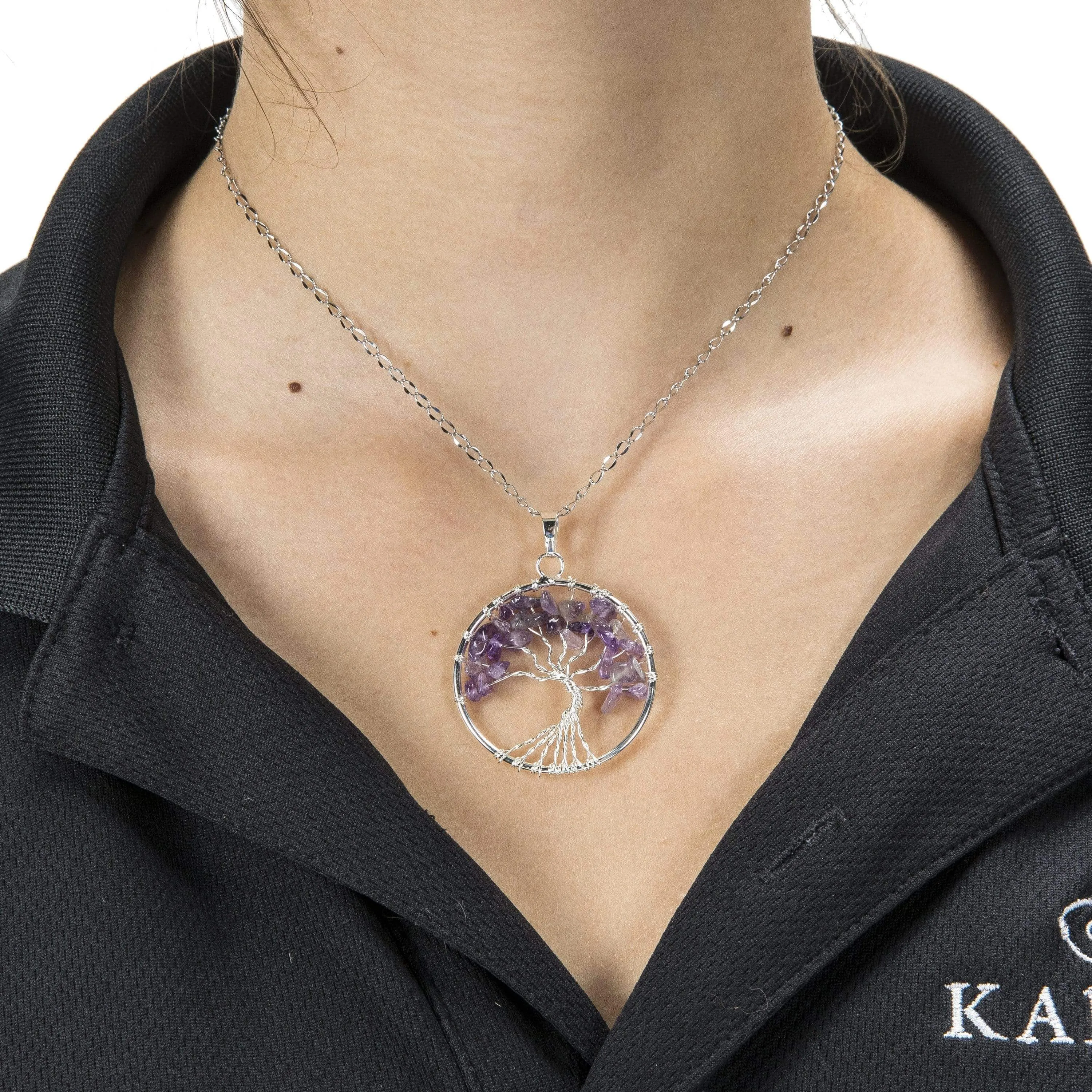 Amethyst Chakra Gemstone Tree of Life Necklace & Stainless Steel Chain