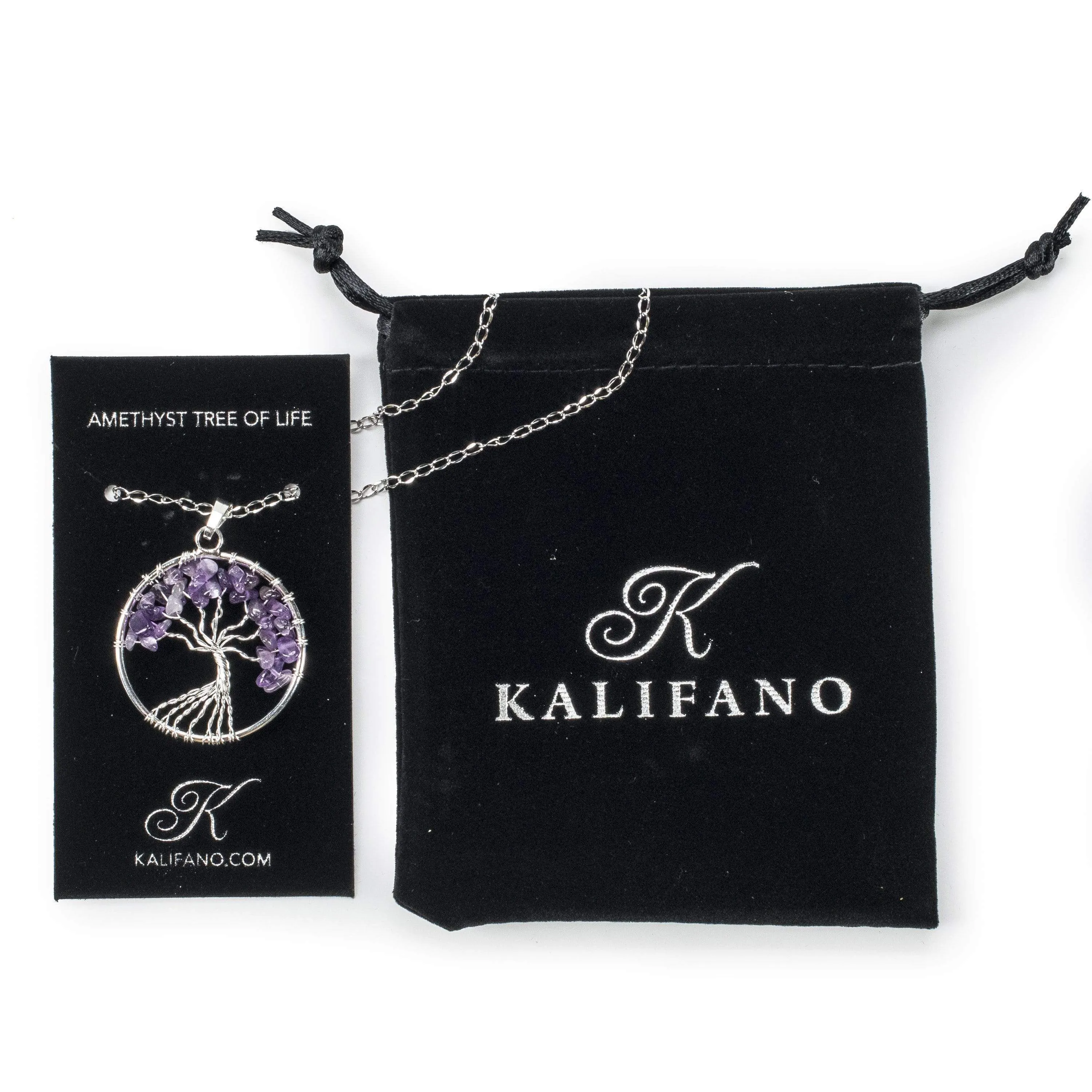 Amethyst Chakra Gemstone Tree of Life Necklace & Stainless Steel Chain