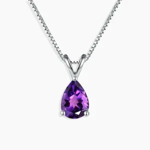 Amethyst Pear Shape Pendant Necklace - 925 Sterling Silver
