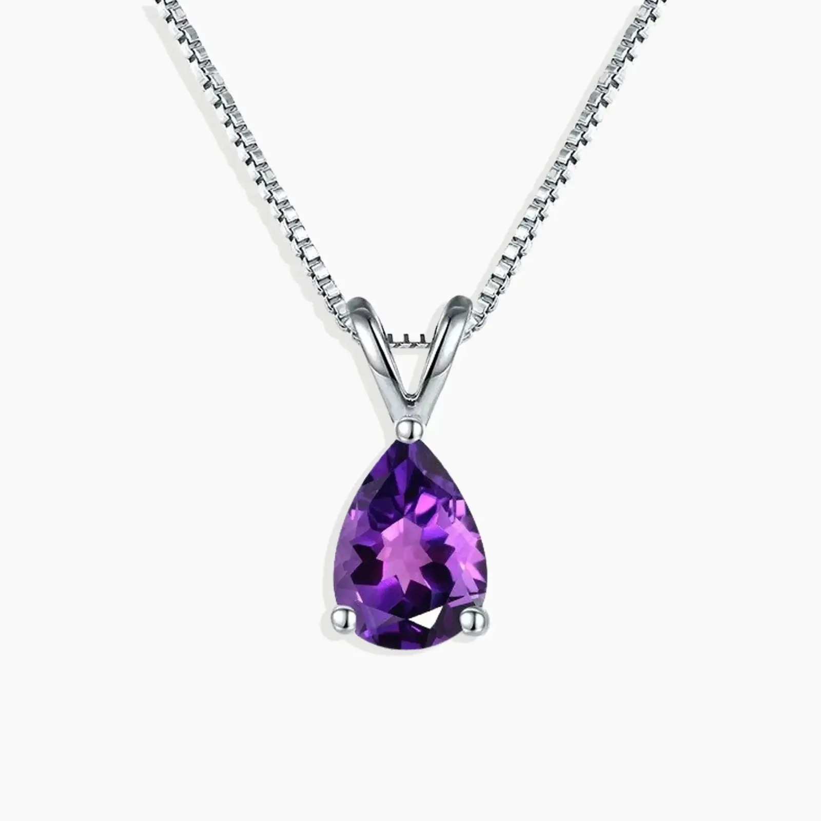 Amethyst Pear Shape Pendant Necklace - 925 Sterling Silver