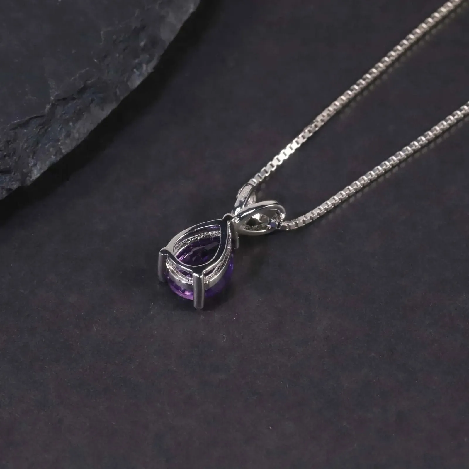Amethyst Pear Shape Pendant Necklace - 925 Sterling Silver