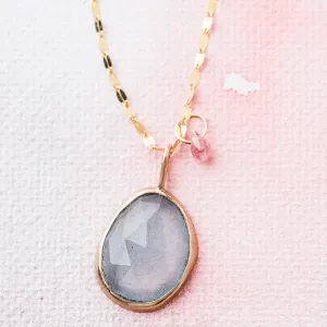 Aquamarine Necklace with Pink Sapphire on Mirror Chain in 14k Gold