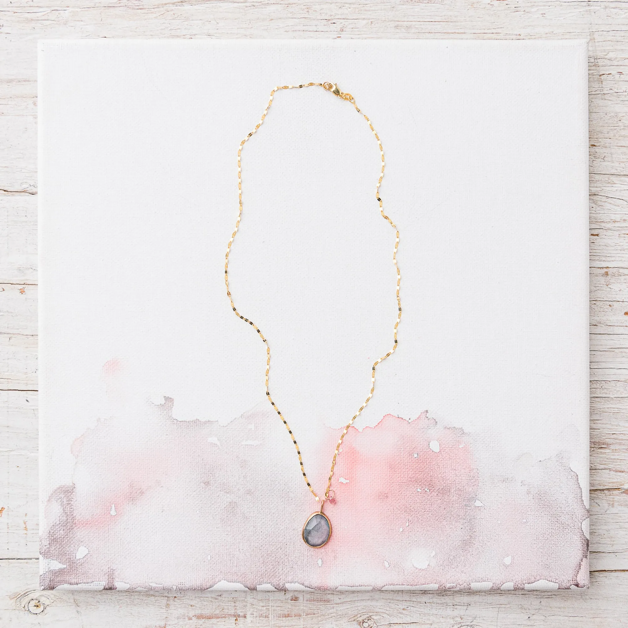 Aquamarine Necklace with Pink Sapphire on Mirror Chain in 14k Gold