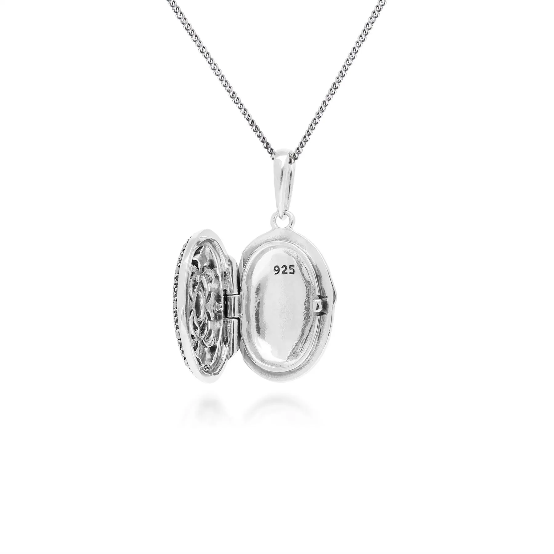 Art Nouveau Stil Ovale Aquamarin & Markasite Halskette in 925 Sterlingsterlingsilber