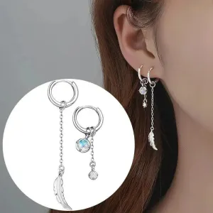 Asymmetric Silver Needle High-grade Niche and Tassel Texture Blue Moonstone Earrings