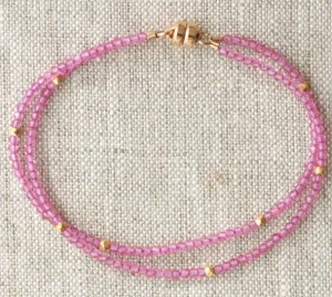 AVF Gold Pink Topaz Double Strand Beaded Bracelet