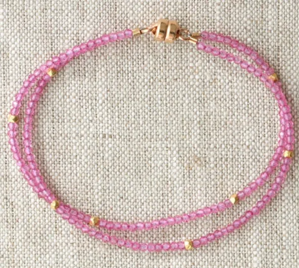 AVF Gold Pink Topaz Double Strand Beaded Bracelet