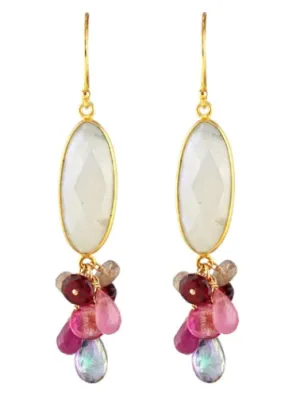AVF Oval Gold Bezel Moonstone, Pink Sapphire, Pink Topaz, Mystic Topaz, Ruby & Rhodolite Garnet Earrings (SI6711)