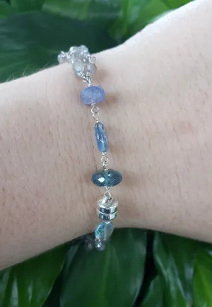 AVF Silver Kyanite, Labradorite, Topaz & Moss Aqua Triple Strand Beaded Bracelet (SI3685 & SI3653)
