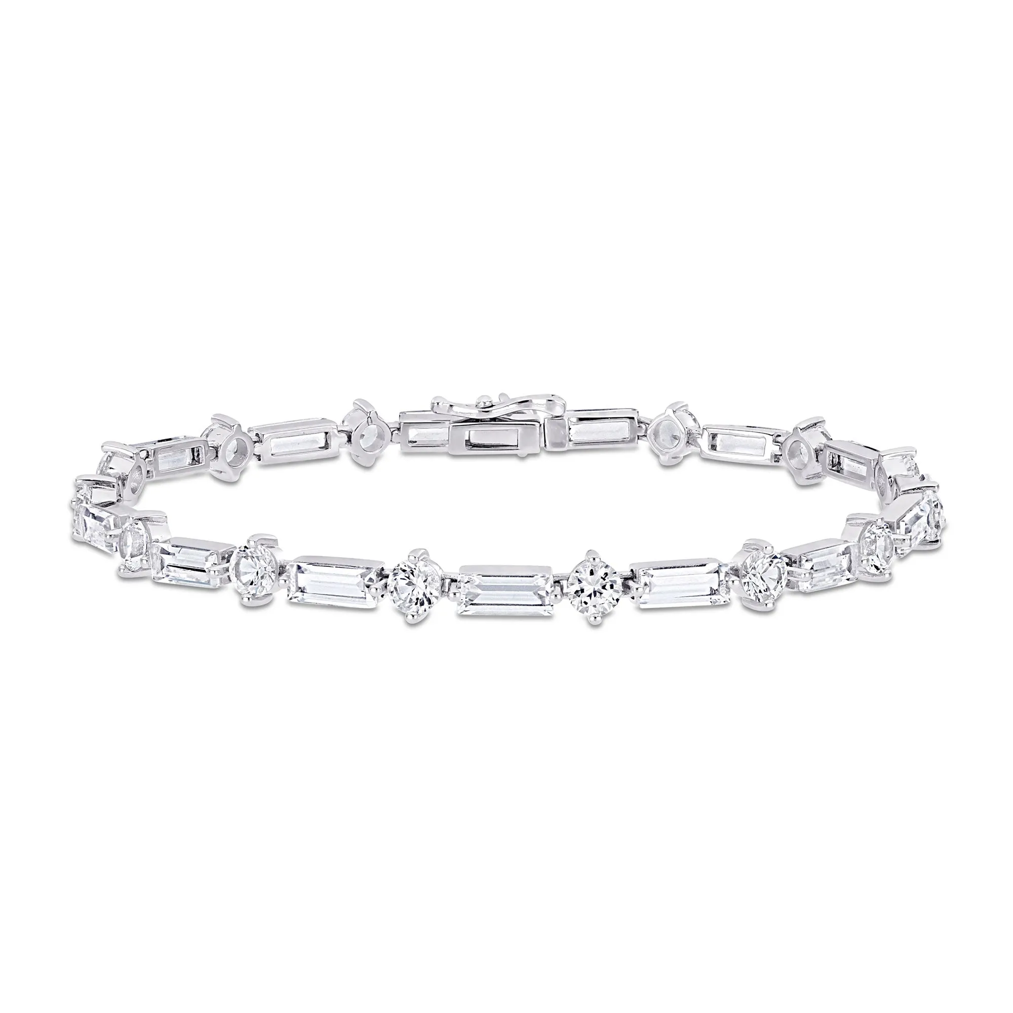 Baguette and Round Created White Sapphire Sterling Silver Bracelet
