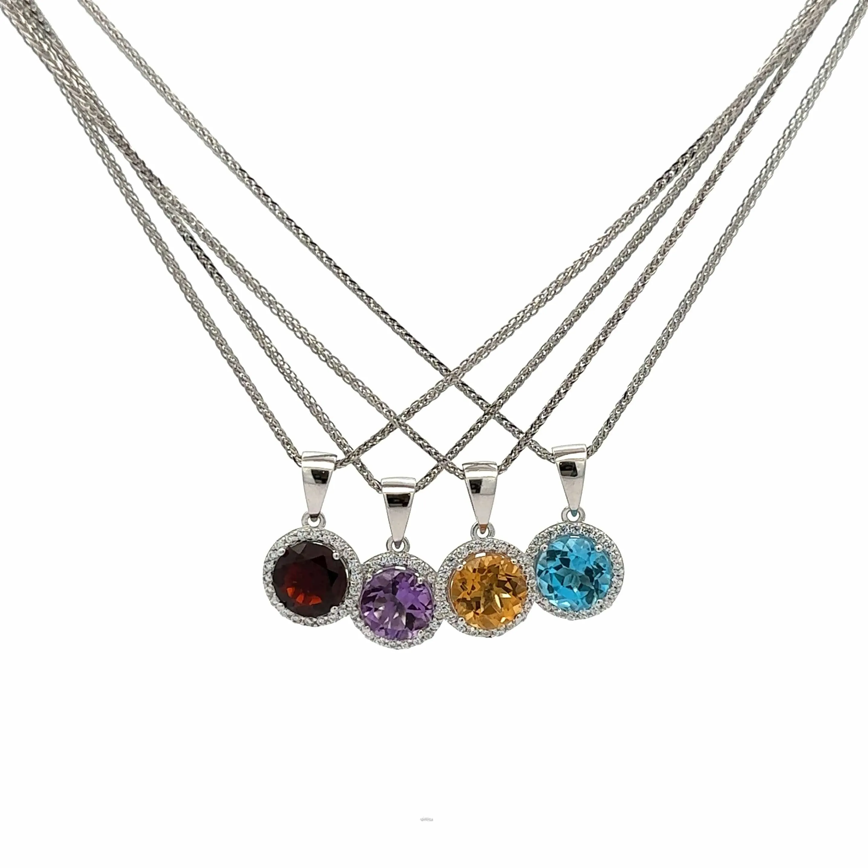 Baikalla™ Classic Sterling Silver Natural Amethyst Citrine Garnet Topaz Necklace With CZ