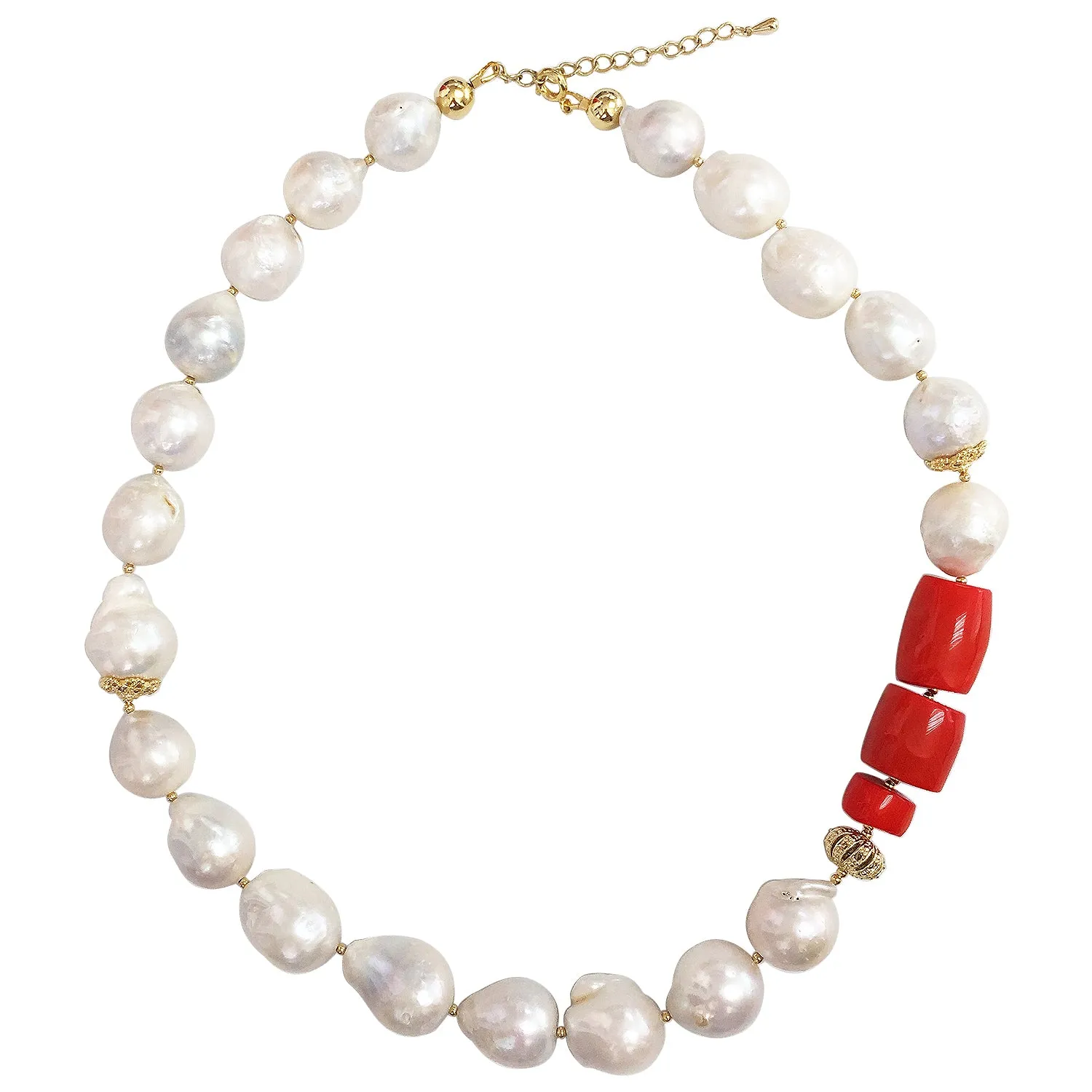 Baroque Freshwater Pearls With Coral Necklace MN031