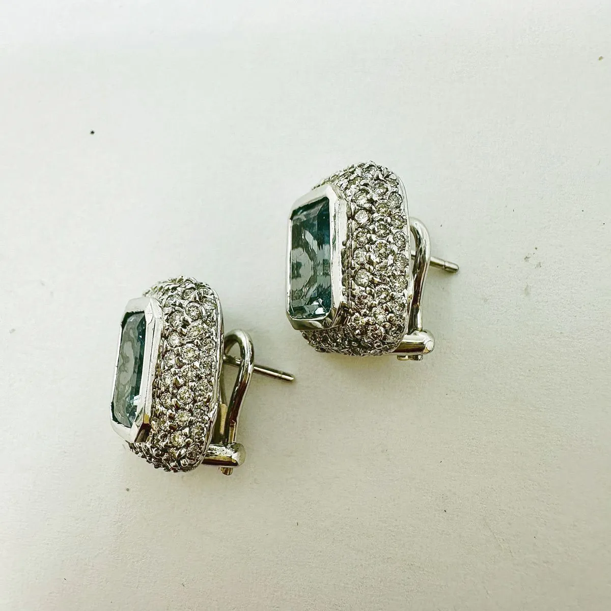 Barry Kronen 18K White Gold Earrings with Aquamarine and Diamonds