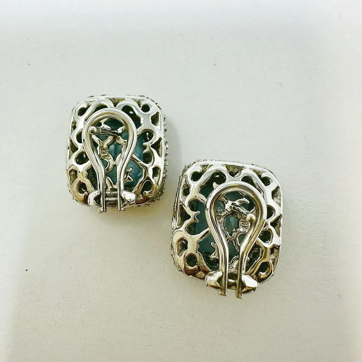 Barry Kronen 18K White Gold Earrings with Aquamarine and Diamonds