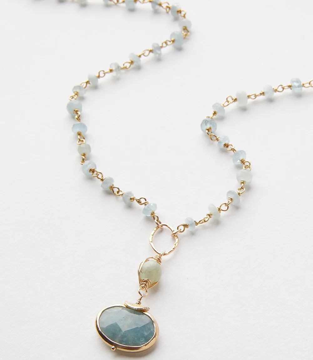 Beaded Aquamarine Pendant Necklace