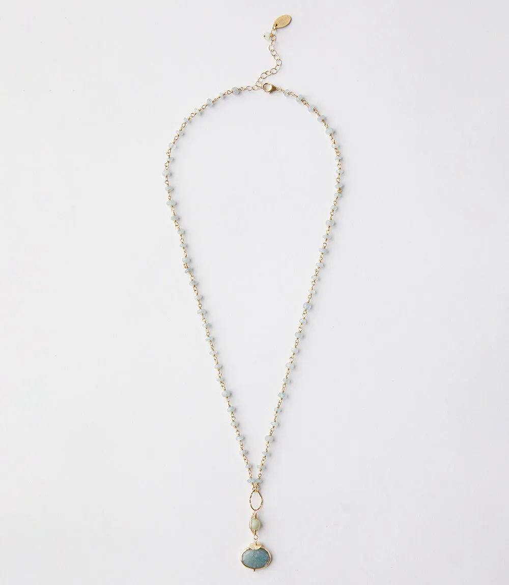 Beaded Aquamarine Pendant Necklace