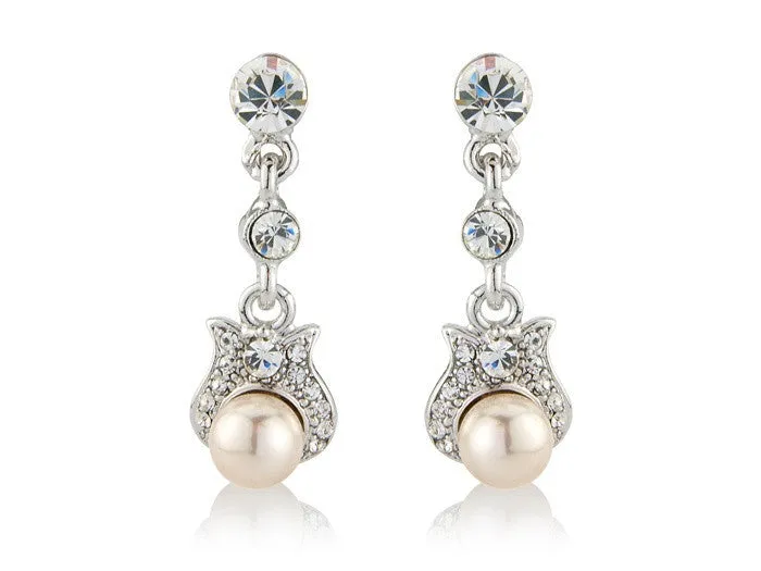 Becky Crystal and Pearl Necklace and Earrings Set