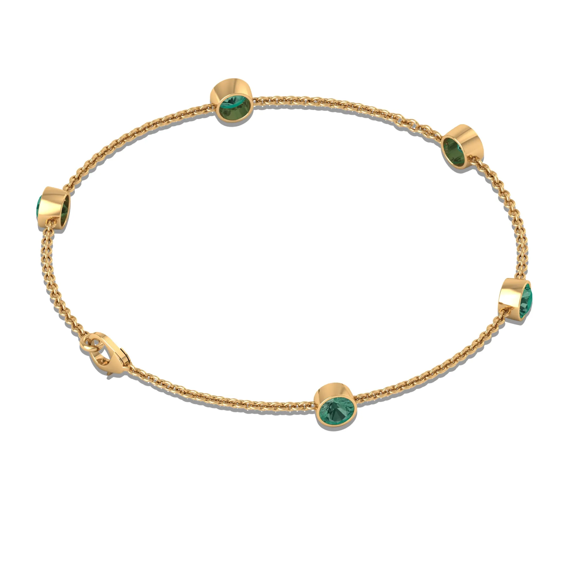 Bezel Set Green Sapphire Five Stone Station Chain Bracelet