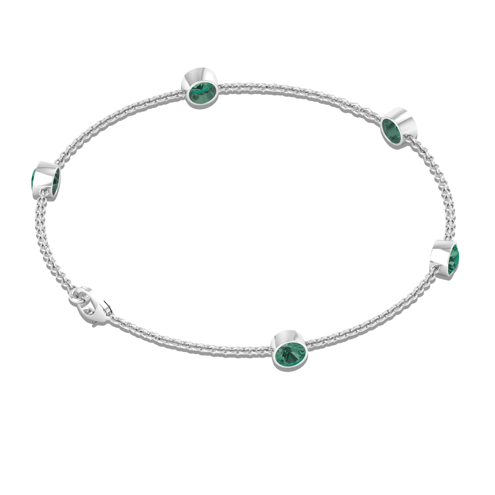Bezel Set Green Sapphire Five Stone Station Chain Bracelet