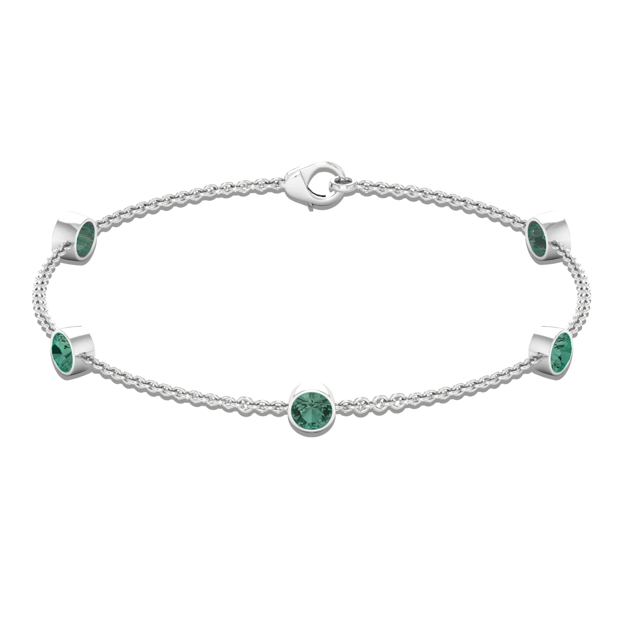 Bezel Set Green Sapphire Five Stone Station Chain Bracelet