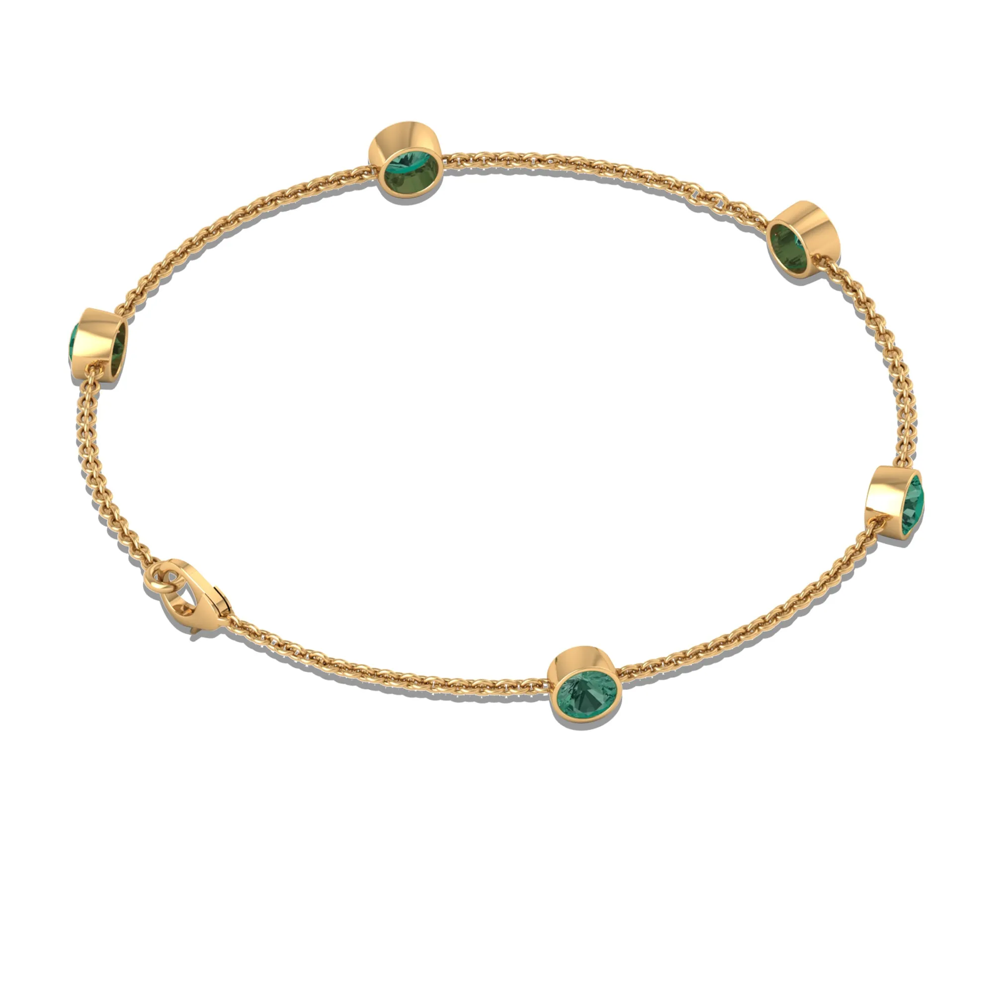 Bezel Set Green Sapphire Five Stone Station Chain Bracelet