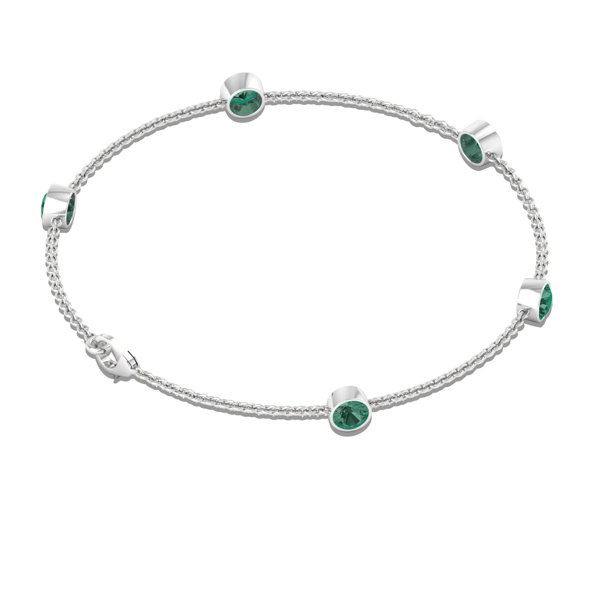 Bezel Set Green Sapphire Five Stone Station Chain Bracelet