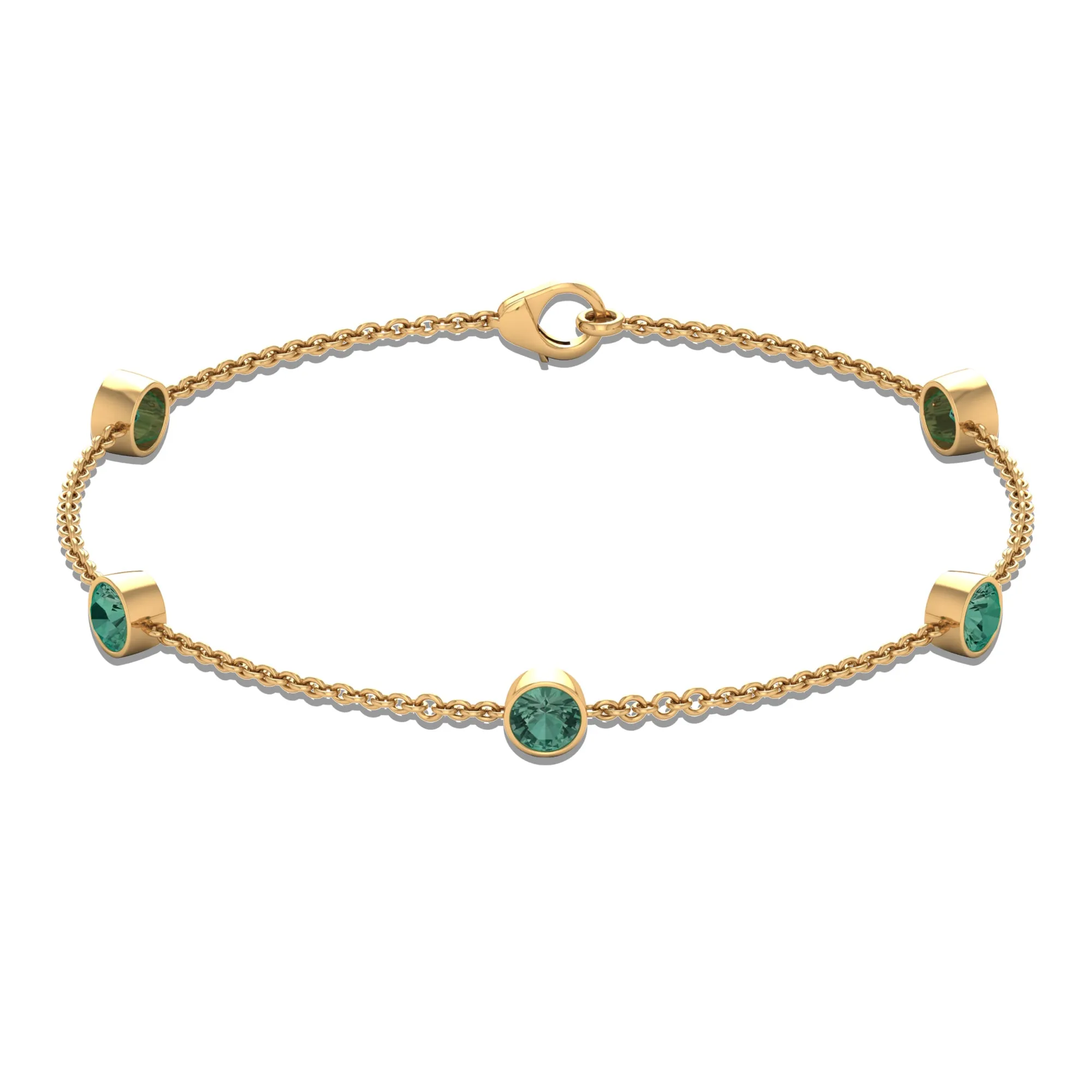 Bezel Set Green Sapphire Five Stone Station Chain Bracelet