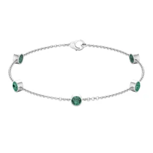 Bezel Set Green Sapphire Five Stone Station Chain Bracelet