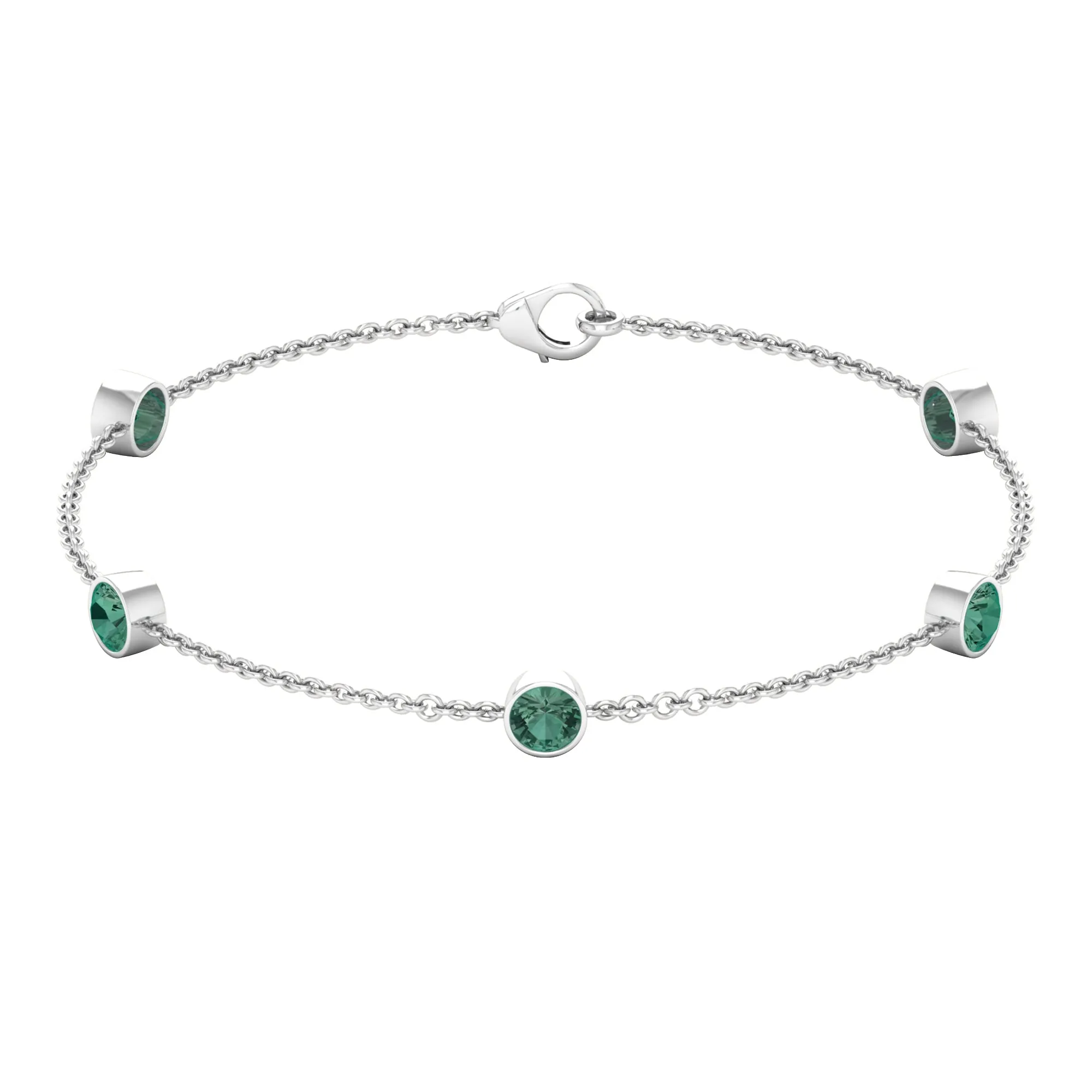 Bezel Set Green Sapphire Five Stone Station Chain Bracelet
