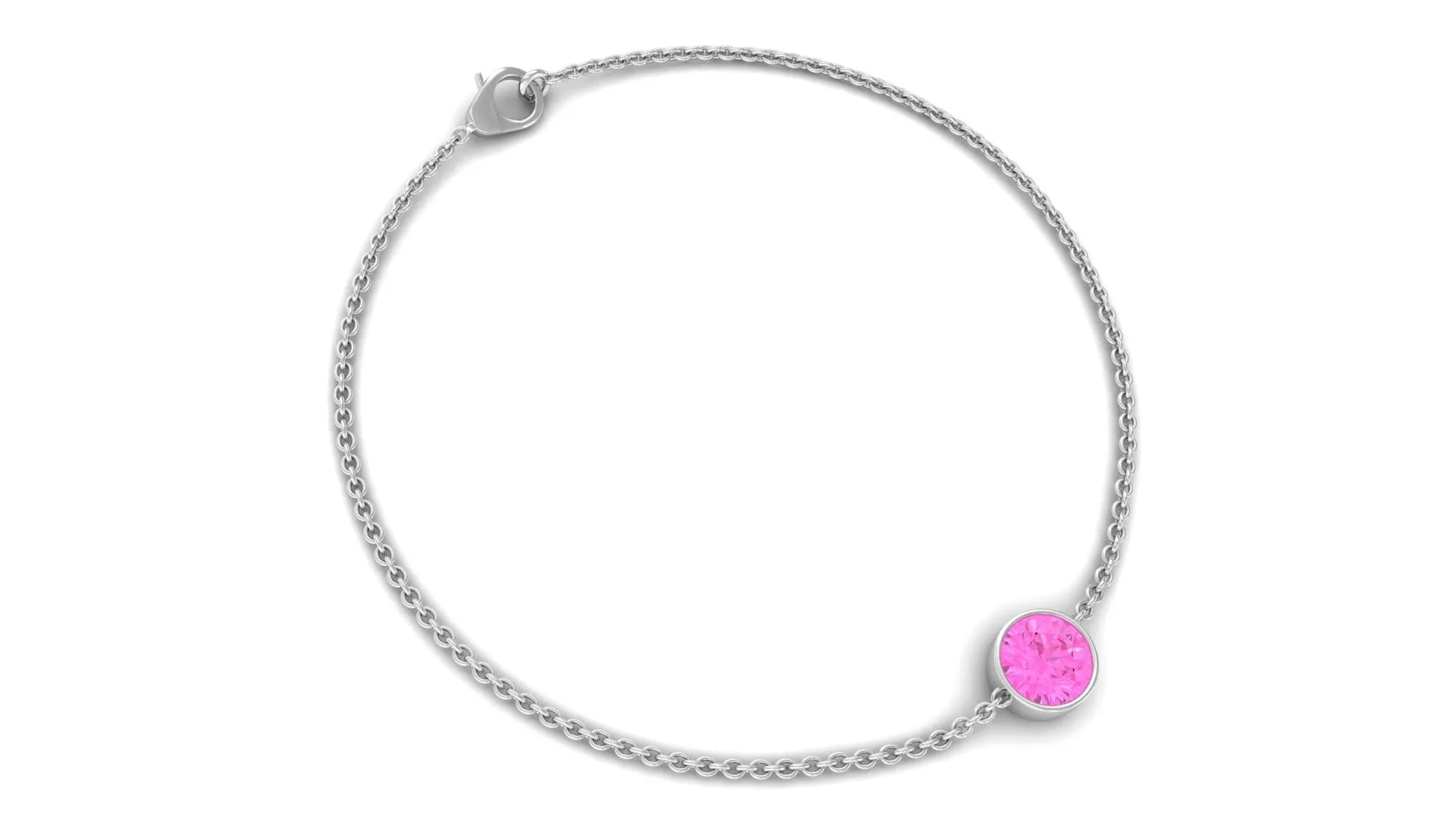 Bezel Set Pink Sapphire Simple Solitaire Bracelet