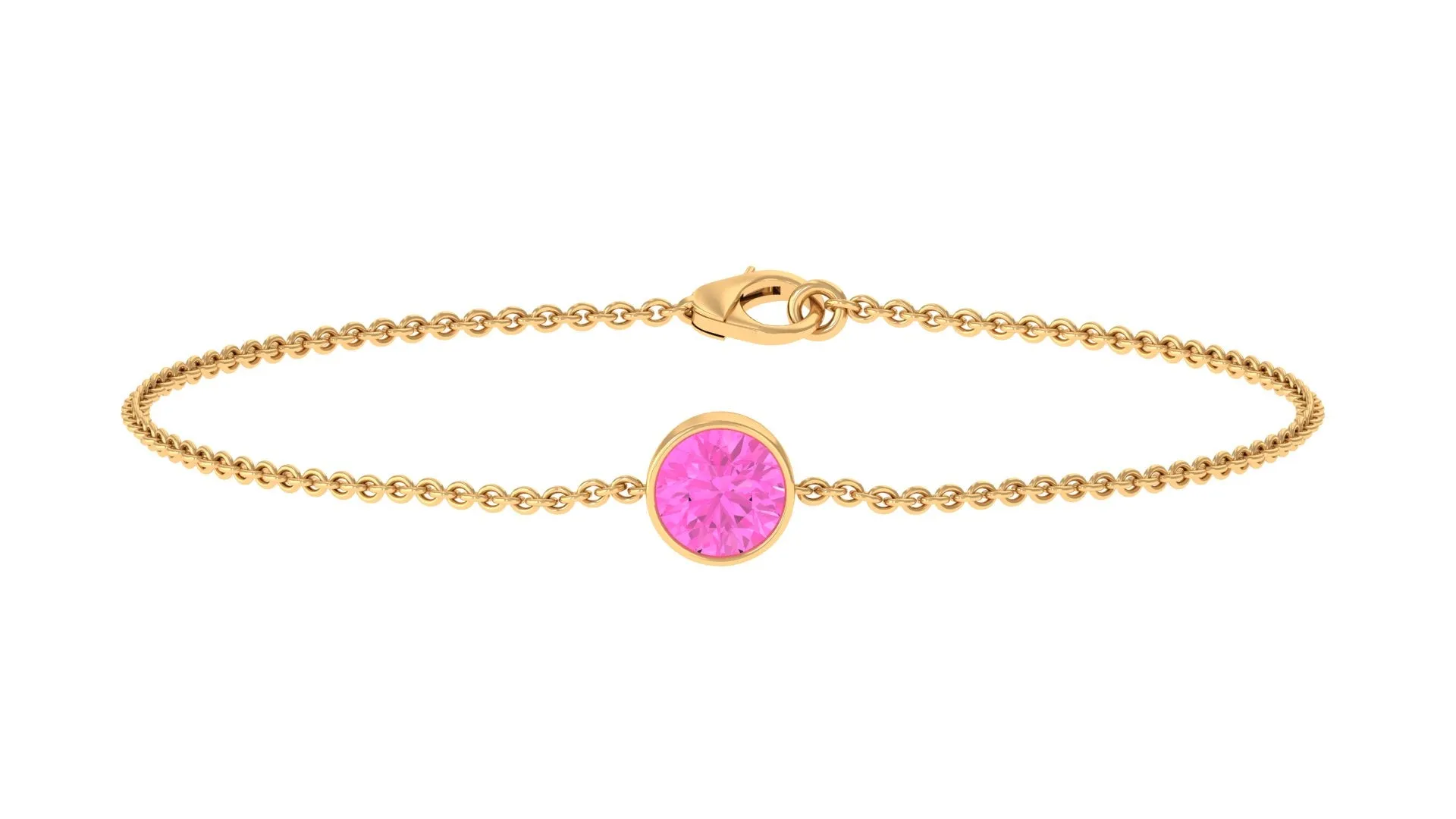 Bezel Set Pink Sapphire Simple Solitaire Bracelet