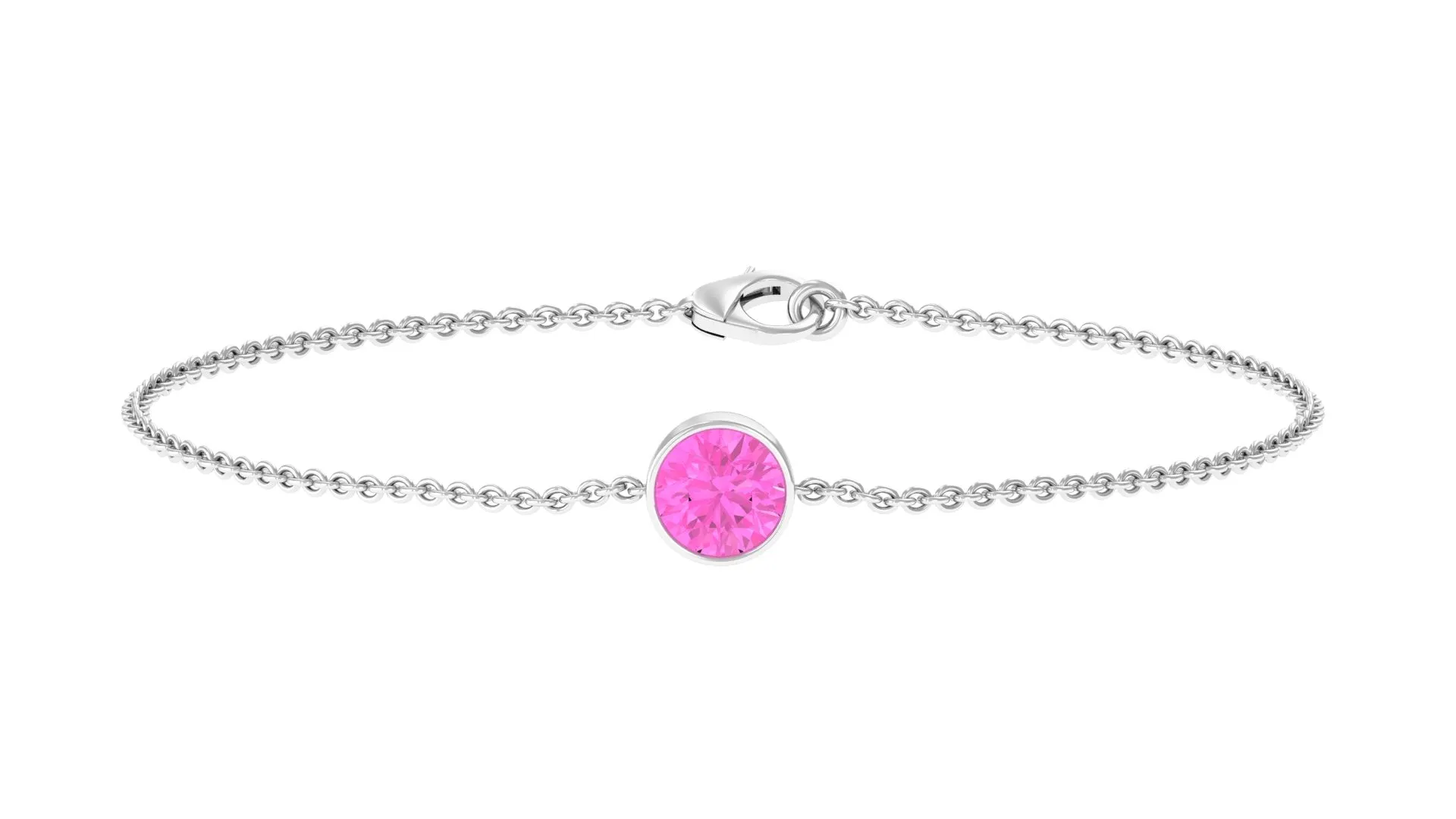Bezel Set Pink Sapphire Simple Solitaire Bracelet