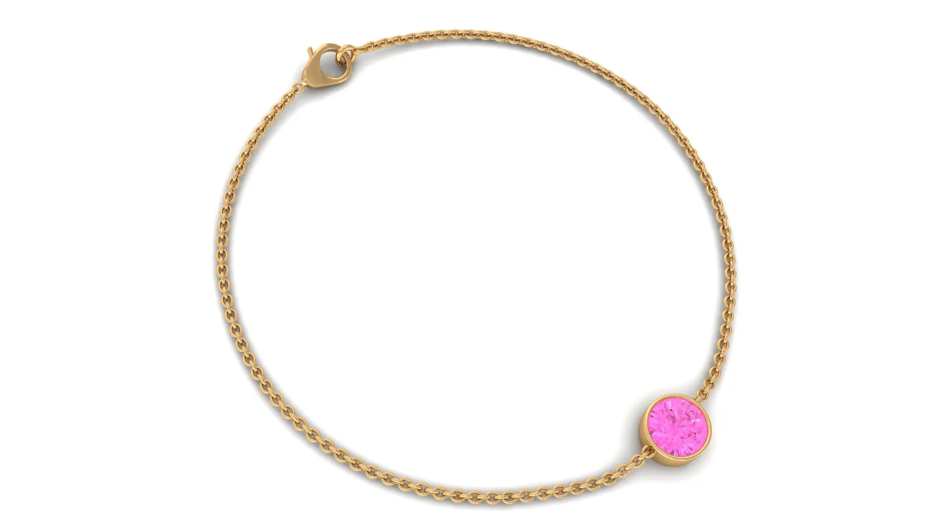 Bezel Set Pink Sapphire Simple Solitaire Bracelet