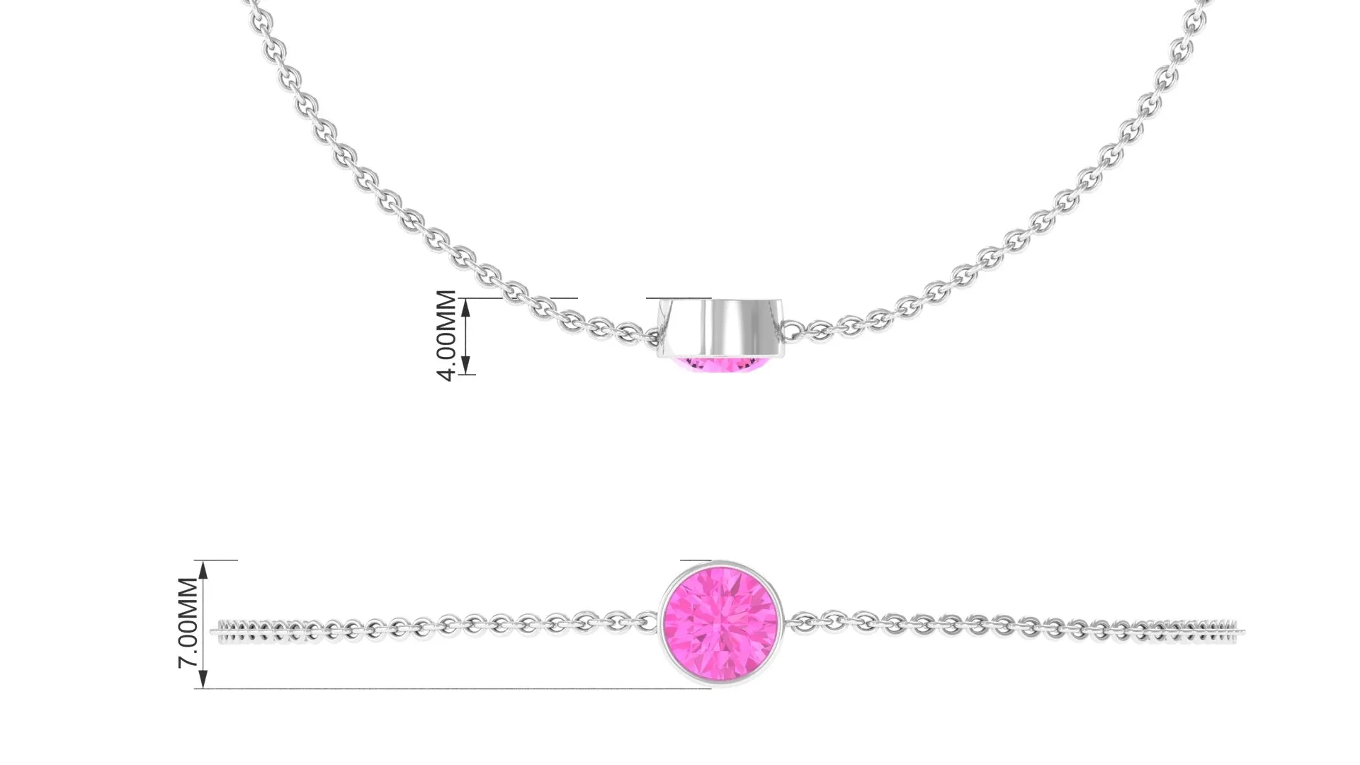 Bezel Set Pink Sapphire Simple Solitaire Bracelet