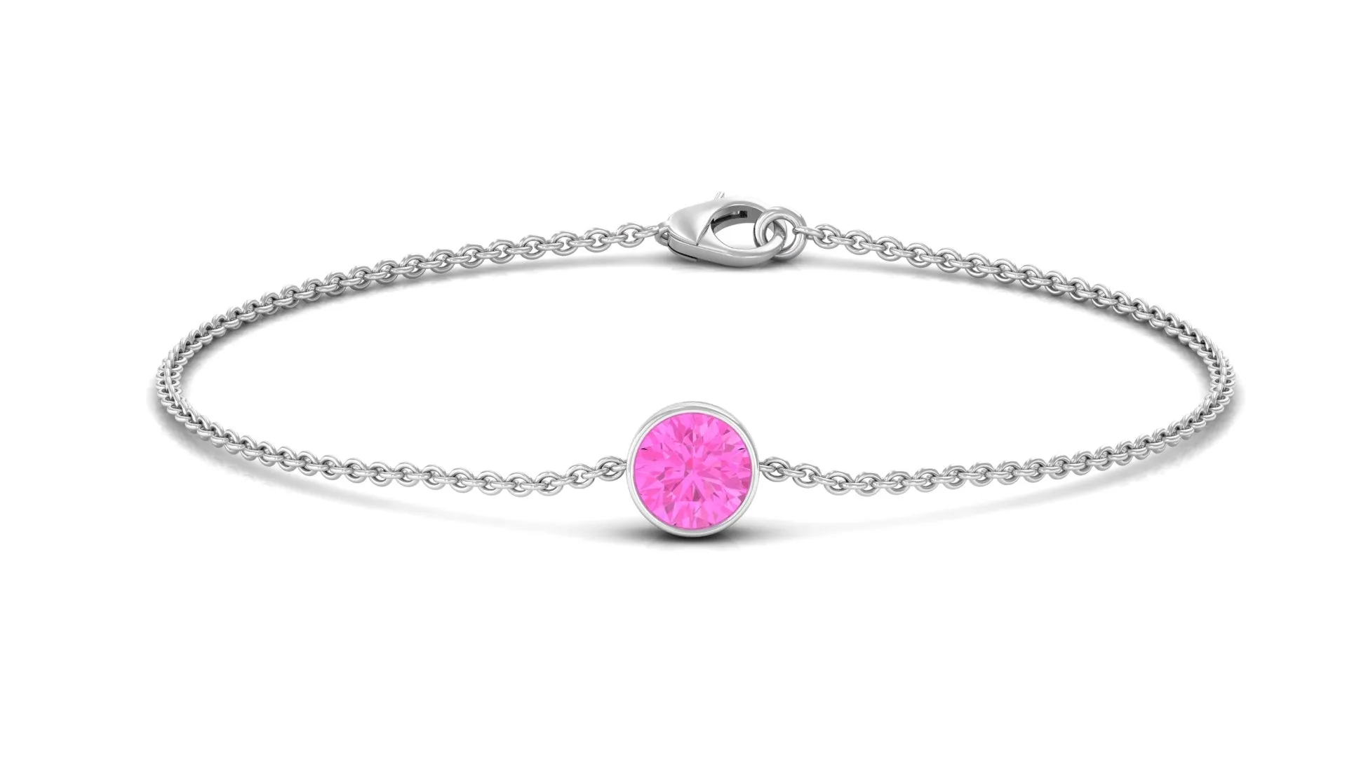 Bezel Set Pink Sapphire Simple Solitaire Bracelet
