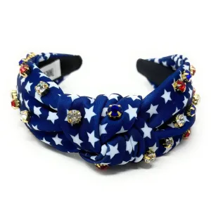 Blue Patriotic Jeweled Knot Headband