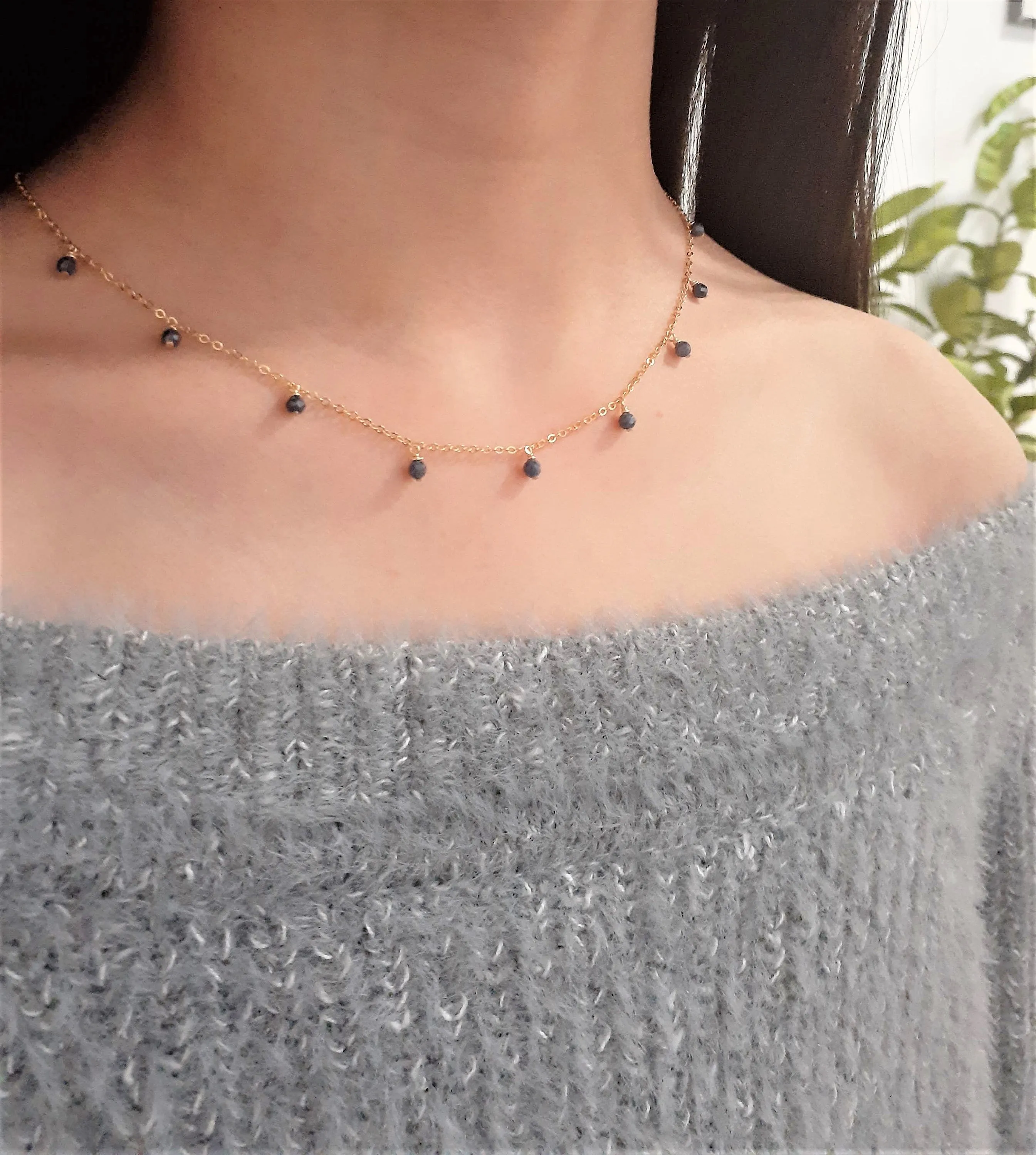 Blue Sapphire Drop Choker Necklace